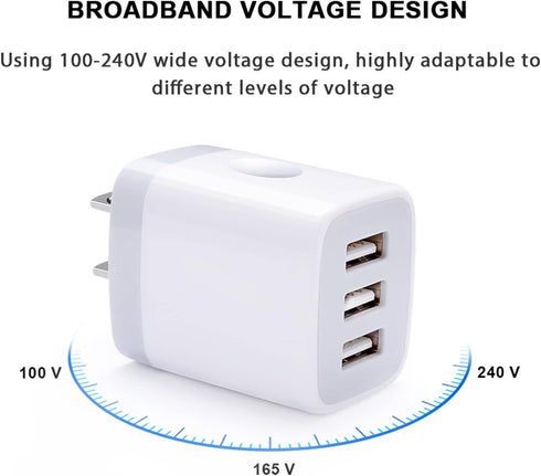 USB Wall Charger Adapter 18W/3Amp Fast Multiple 3-Ports Plug Charger Block Cube Box USB Brick Charging Base Compatible