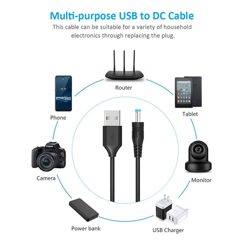 Belker Universal 5V DC 5.5 2.1mm Jack Charging Cable, USB to DC Power Cable with 14 Interchangeable Plugs, Max 3A