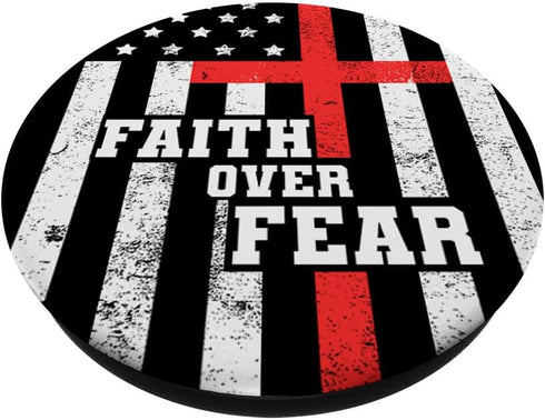 Faith Over Fear Cross Flag Vintage God Jesus Christian Gift PopSockets Swappable PopGrip