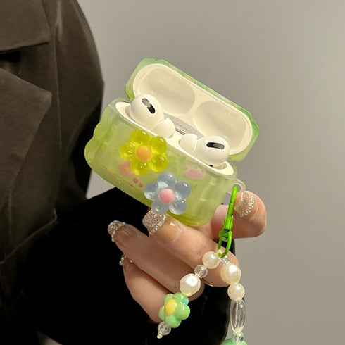 for AirPods Pro Case with Cleaner Kit Cute 3D Curly Wave Frame Flowers Design Preppy Fashion with Keychain, Soft TPU Protective Shockproof AirPod Pro Case Cover for Girls Women