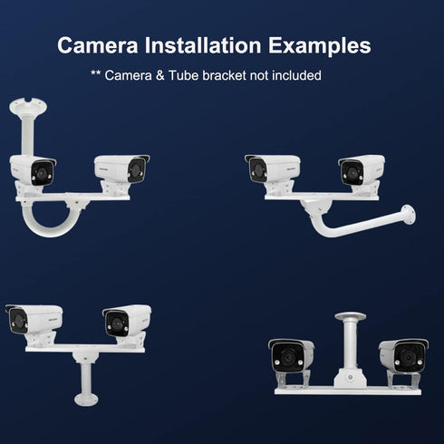 Security Camera Mount Holder for Double Surveillance Camera, Metal Steel One to Two Horizontal Cross Bar Dual Camera