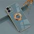 Omorro Ring Holder Case for iPhone 11, Built-in 360 TPU Rotation Kickstand, Glitter Plating Rose Gold Edge, Slim Luxury