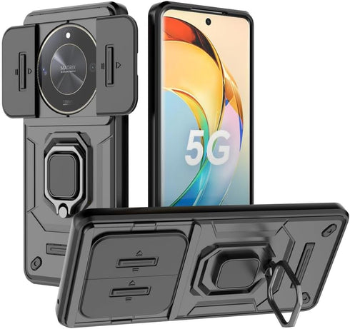 Compatible with Honor X50 5G Bracket Shell and Honor X9b 5G Case, with Slide Camera Lens Cover, Black