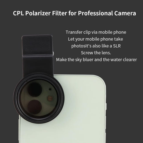 37MM Circular Universal Clip-on Design Portable Polarizer Camera Lens CPL Filter, Professional CPL Lens - Black