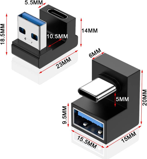 180 Degree USB A Male to USB C Female Adapter, Back Angled Opposite U Shape USB A Female to Type C Male Cable Connector Support 10Gbps & Data Transfer, for Laptops/Phone/Tablet