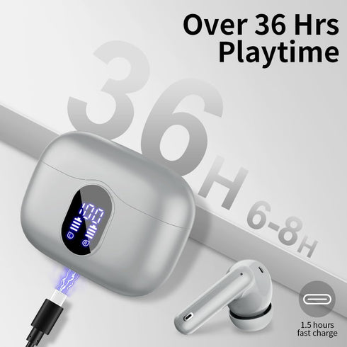 Wireless Earbuds Bluetooth 5.3 Headphones with Noise Cancelling Mic, IP7 Waterproof, 36H Playtime, Grey