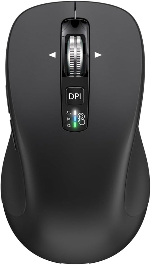 Wireless Bluetooth Mouse (USB + BT1 + BT2), Full Size, Multi-Device Silent Mouse for Computer, Laptop, iPad (Black)