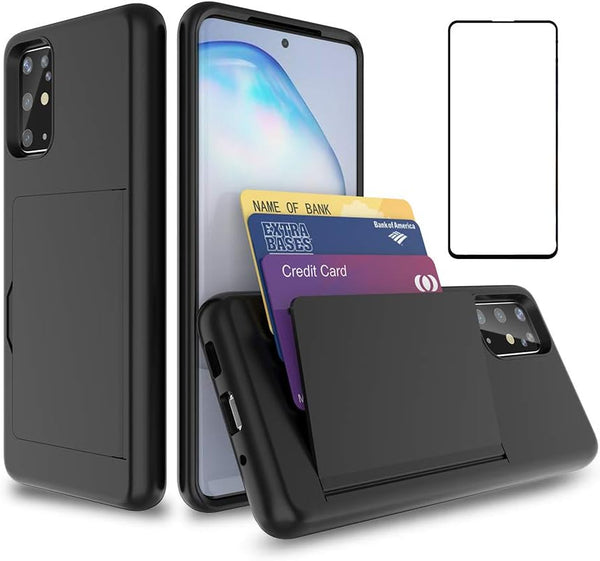 Asuwish Phone Case for Samsung Galaxy A71 5G with Tempered Glass Screen Protector, Credit Card Holder, Slim Hybrid Black