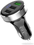 LIHAN 3 USB Car Charger - 12V/24V Voltage Meter, QC3.0 Output, Compatible with iPhone, iPad, Samsung