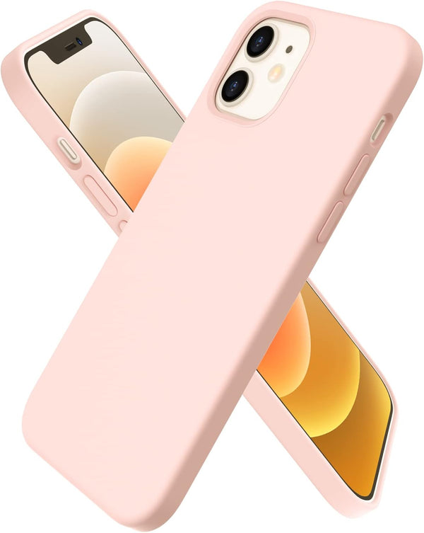 ORNARTO Slim Liquid Silicone Case for iPhone 12 & 12 Pro, 6.1" Full Coverage Soft Gel Rubber - Pink