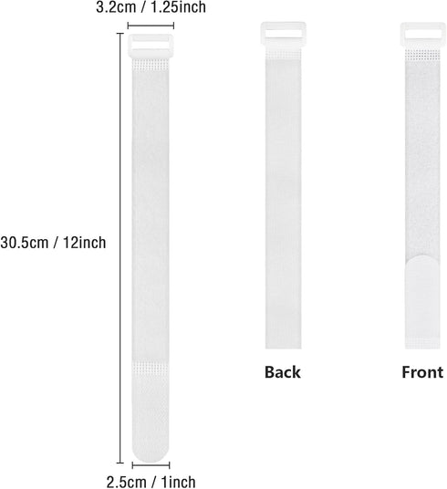 Pasow Adjustable Cable Ties Organizer Fastener with Plastic buckle (White 12Inch 50Pcs) by PASOW