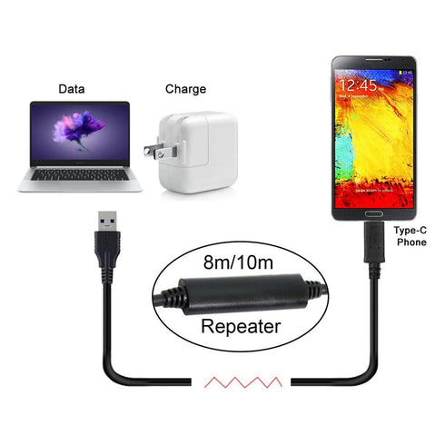 Xiwai 8m USB-C to USB 3.0 Type A Male Data Repeater Cable for Tablet, Phone, Hard Disk Drive
