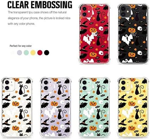 Halloween Clear Phone Case for iPhone 11, Soft TPU Protective Slim Shockproof Cover with Ghost Pumpkin Pattern