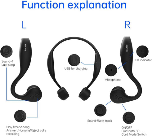 MP3 8G 5.3, Open Ear Headphones, Bone Conduction Headphones, Built-in Player Memory, Wireless Open Earphones Bluetooth