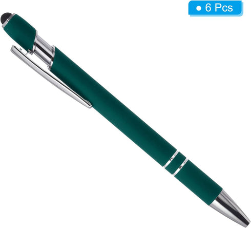 PATIKIL 6 Pack Ballpoint Pen with Stylus Tip, 2 in 1 Metal Pen, Black Ink 1.0mm Medium Point, Dark Green