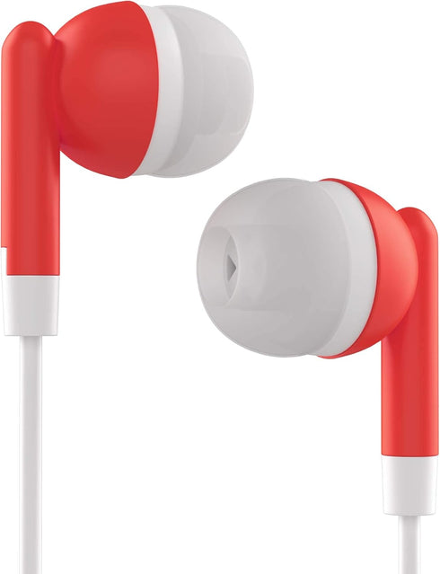 Maeline 10 Pack Bulk Earbuds - Red with 3.5 mm Headphone Plug - Perfect for Schools and Events!