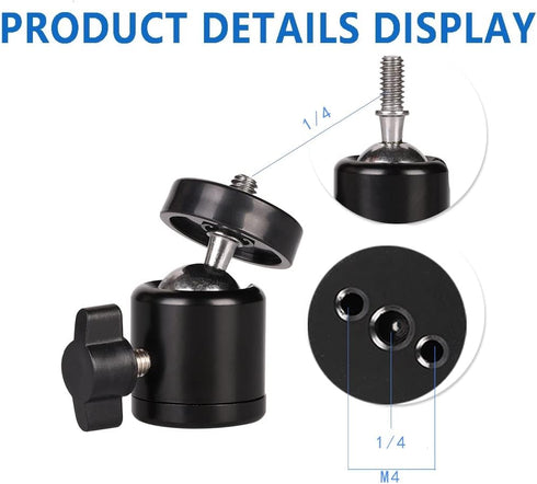 360 1/4 inch (2 Pack) Hot Shoe Mount Adapter Degree Swivel Mini Ball head with Screw for DSLR Camera, Monitor