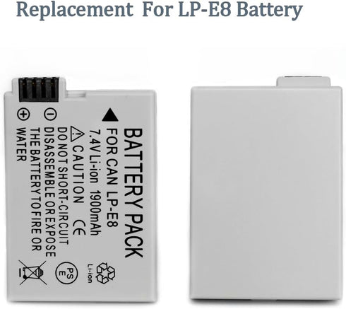 LP-E8 Rechargeable Lithium Ion Battery Pack, 2-Pack for Canon EOS Rebel T2i, T3i, T4i, T5i, 600D, 700D