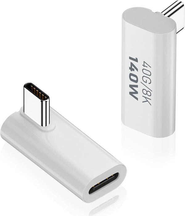 Duttek USB C Right Angle Adapter 40G, 90 Degree Adapter PD 140W with 8K Video Support for Laptop, Tablet, Phones