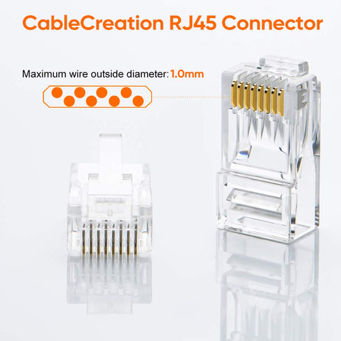 CableCreation Cat6 RJ45 Connectors - 10-Pack Ethernet Cable Crimp Connectors for Solid Wire