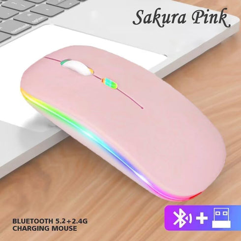 2 Pack Wireless Bluetooth Mouse,LED Dual Mode Rechargeable Silent Slim Laptop Mouse,Portable(BT5.2+USB Receiver) Dual Mode Computer Mice,for Laptop,Desktop Computer,Tablet,Phone,TV (Pink)