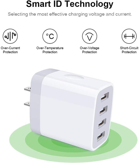 Sicodo USB Wall Charger 4 Ports Cube 2 Pack 4.8Amp Adapter Compatible with iPhone, Samsung Galaxy