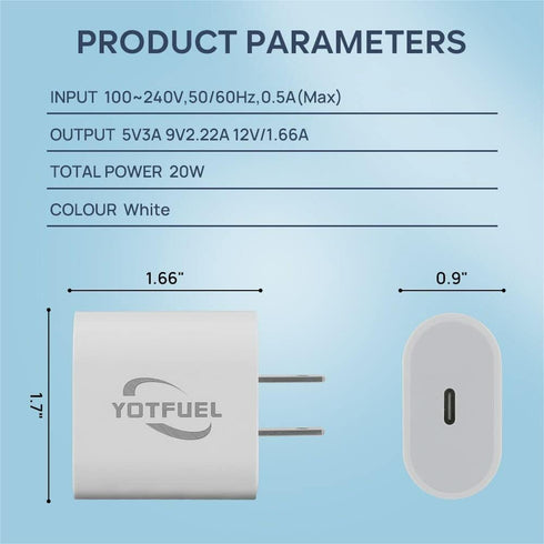 20W USB-C Power Adapter - Fast Charger Block Wall Plug for iPhone, Samsung Galaxy