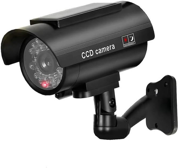 Solar Powered Fake Security Camera with Red LED Light Flashing, Easy to Install for Indoor/Outdoor Use
