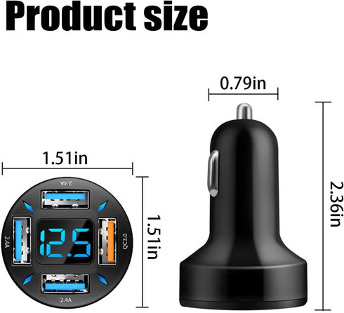 4 Ports USB Car Charger, 66W Super Fast Charging with QC 3.0, PD 20W and USB 2.4A Charger Adapter, Quick Charge with LED Voltmeter, Auto Cigarette Lighter Plug (QC3.0, 2PCS) by Ankuee