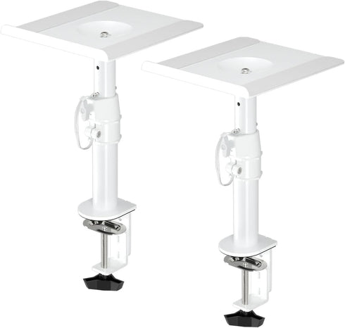 suptek Clamp-on Speaker Stand Desk Mount Set, Height Adjustable, Tilt, Swivel, 2 Pack, Universal Audio Holders, White
