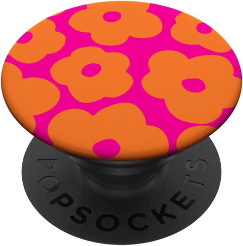 Aesthetic Retro 70s & 80s Daisy Hot Pink & Orange Pattern PopSockets Standard PopGrip