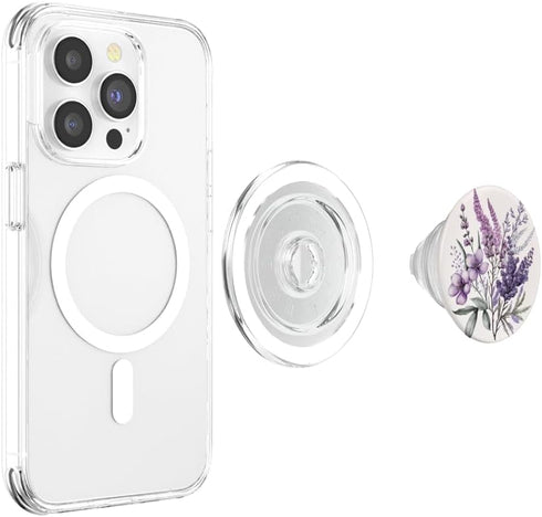 PopSockets MagSafe PopGrip for iPhone, Purple Lavender Blossom Leaves Flowers Floral Girly