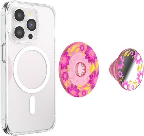 PopSockets Pink Relief Round Phone Grip Compatible with MagSafe, Adapter Ring Included, Wireless Charging Holder