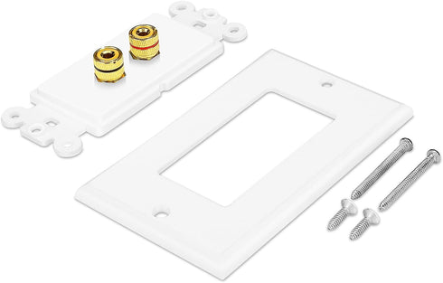 TNP 2 Pack Home Theater Speaker Wall Plate Outlet - Gold Plated Copper Banana Plug Binding Post Connector, White