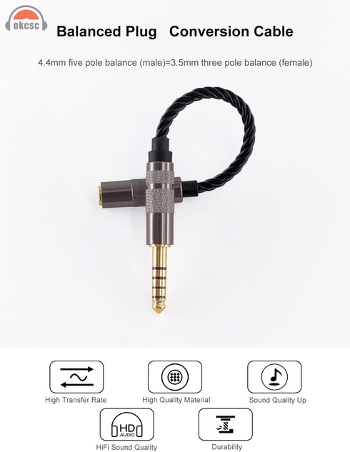 okcsc Headphone Adapter 4.4mm Male to 3.5mm Female for 3.5mm Cable Connected to Balanced 4.4mm Player