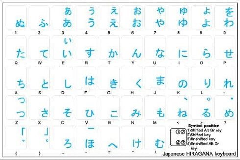 4Keyboard Japanese Hiragana Keyboard Stickers - Blue Lettering for Desktop, Laptop & Notebook