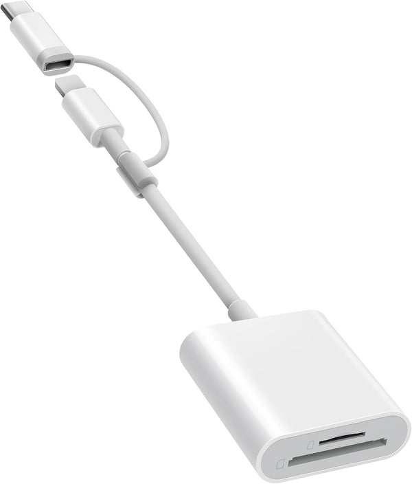 SD Card Reader for iPhone iPad - Dual Connector (Lightning & USB-C) Micro SD Memory Card Adapter