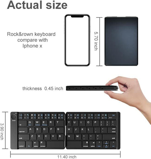 Foldable Bluetooth Keyboard, Portable Wireless Keyboard with Rechargeable Full Size Ultra Slim Folding for iOS Android