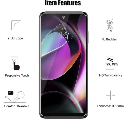 Motorola Moto G 5G 2022: 3 Pack Tempered Glass Screen Protector & 3 Pack Camera Lens Protector, 9H Hardness,