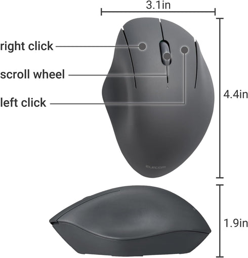 ELECOM Wireless Mouse, Ergonomic Shape, 2.4Ghz Silent Click, 20-Month Battery Life, Compatible with PC & Mac