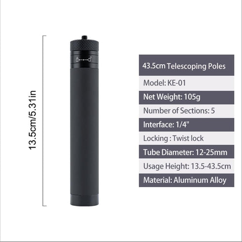 Generic 17.1" 43cm 1/4"-20 / Gimbal Extension Selfie Stick Compact Aluminum Portable Stabilizer Extension Rod, Foldable