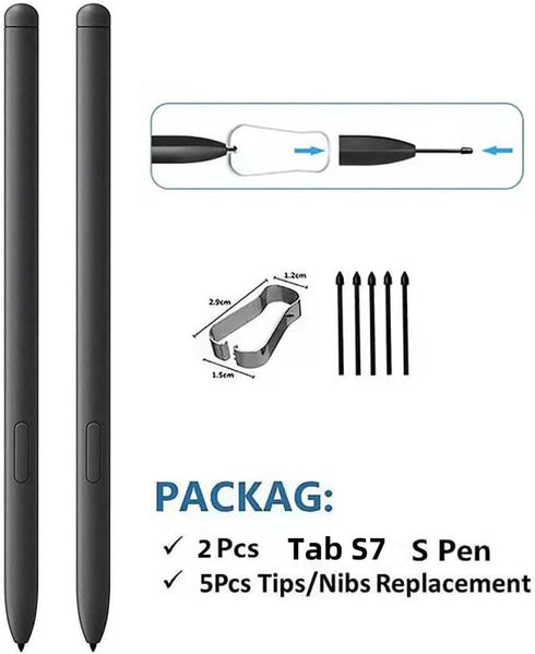 2Pcs Stylus Pen Replacement for Samsung Galaxy Tab S7 I S7+, S8 I S8+ I S8 Ultra, S9 I S9+ I S9 Ultra All Versions Stylus s Pen (Without Bluetooth) with 5xTips (Black)