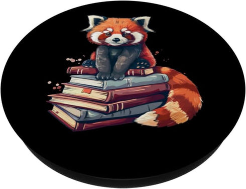 Red Panda Books Lover Reading Bookworm Standard PopSockets PopGrip