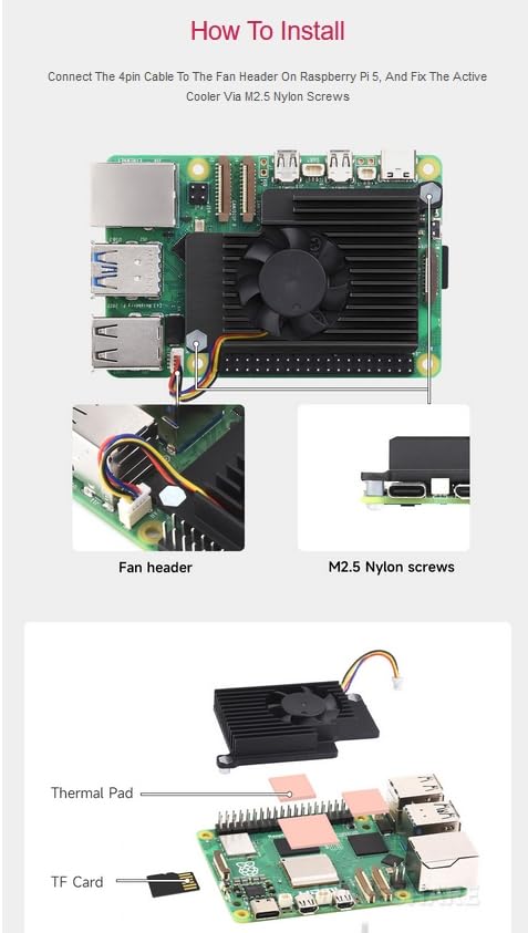 Active Cooler for Raspberry Pi 5 - Combines Active Cooling Fan, Aluminum Heatsink, and Thermal Pad (No Pi Board)
