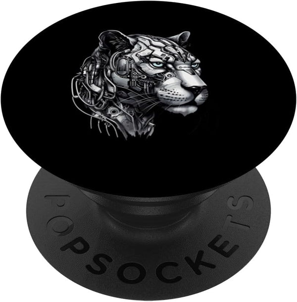 Monochromatic Steampunk Mechanical Panther Robot PopSockets Standard PopGrip