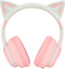 KUIDAMOS Cat Ear Headphones with Detachable Microphone, 7 Colors LED Lights, Foldable Over Ear Headphones, BT and Wired