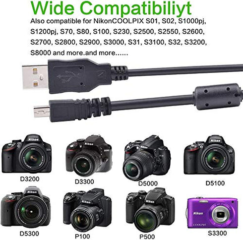 Replacement UC-E6 USB Cable Photo Transfer Cord Compatible with Nikon CoolPix, L, D, P Series Digital Camera D3300,