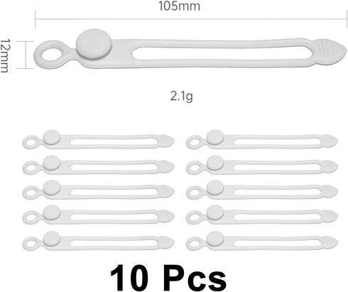 TENOC Silicone Cable Ties 10 Pcs White Reusable Cable Holder Elastic Cord Straps Flexible Wire Organizer for Phone Tablet Charging Cable and Headset or Others by TENOC