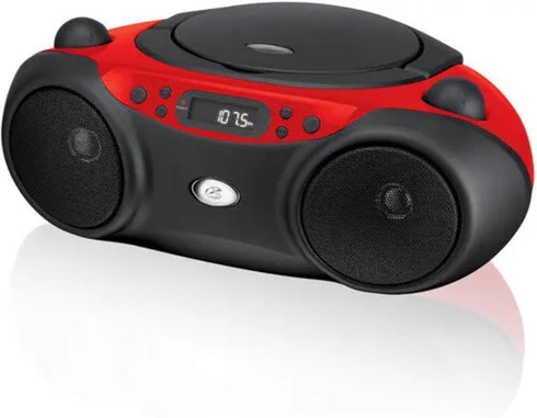 GPX, Inc. Portable Top-Loading CD Boombox, Red/Black, with AM/FM Radio and 3.5mm Line In