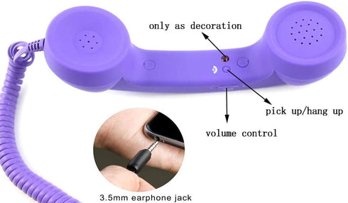 Retro 3.5mm Telephone Handset Cell Phone Receiver Mic for iPhone, iPad, Mobile Phones, Smartphone (Purple)